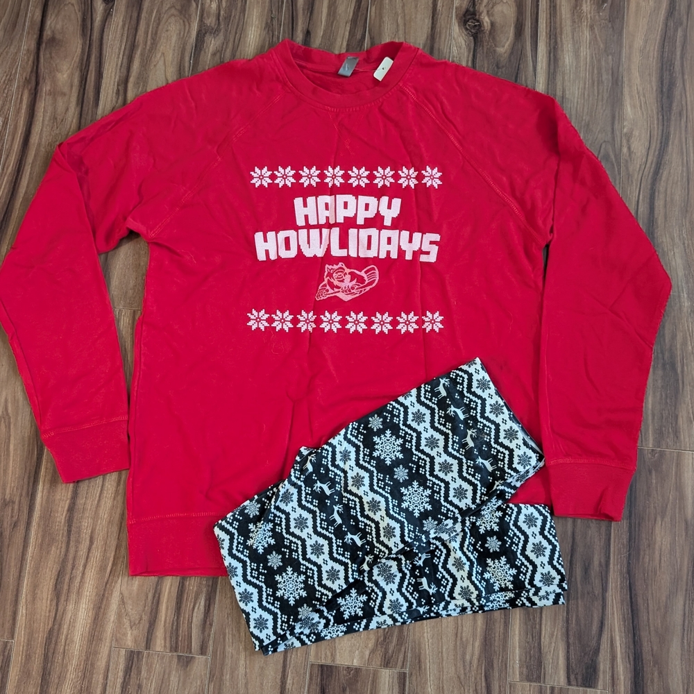 Huntsville Havocs Hockey Red Holiday Shirt with Black and White Leggings